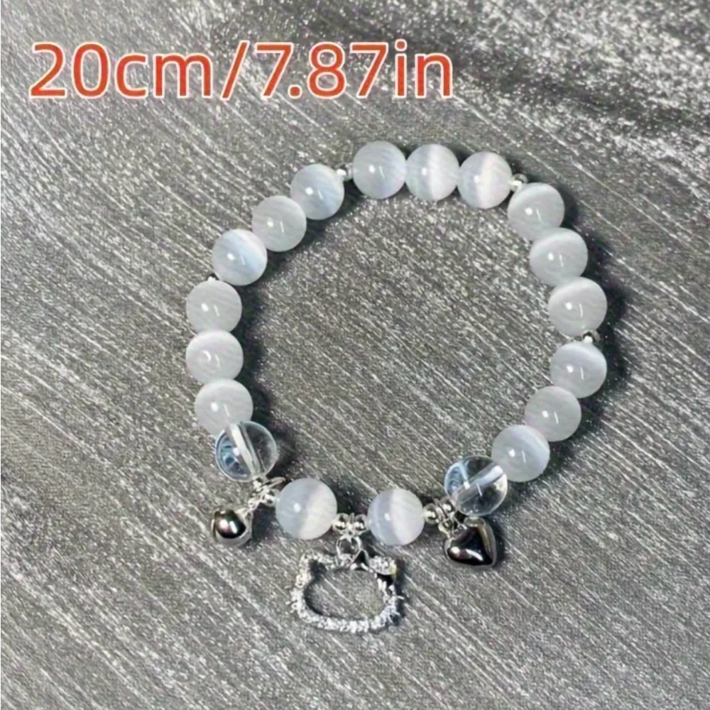 New, White Beaded Hello Kitty Bracelet with Silver Charms - Picture 3 of 5